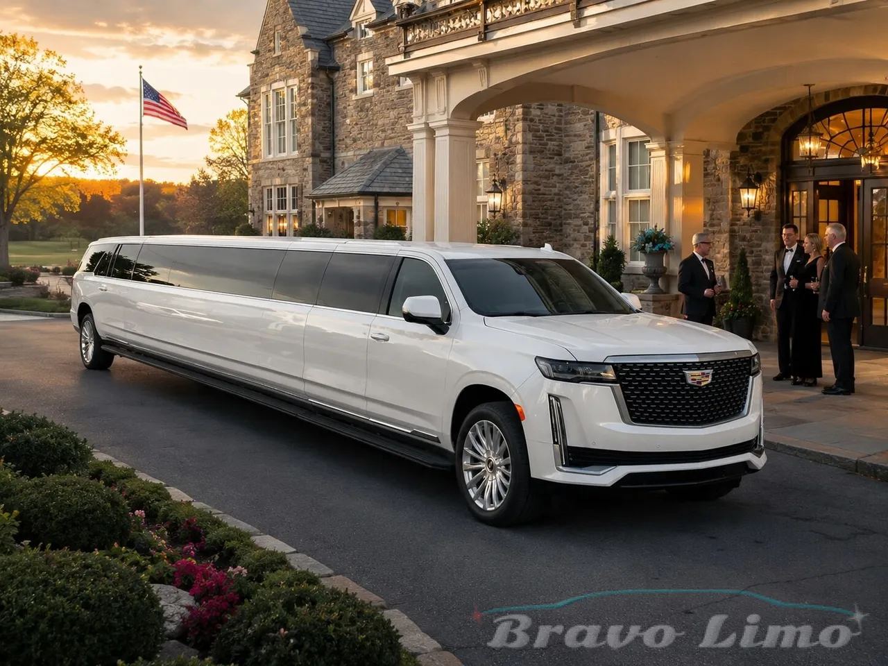 White Cadillac Escalade Limousine ready for booking White Cadillac Escalade Limousine ready for booking
